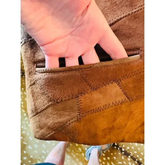 J.M.T. 70s Vintage Brown Leather Vest Jacket Suede Patchwork Western Boho Hippy - Picture 8 of 8